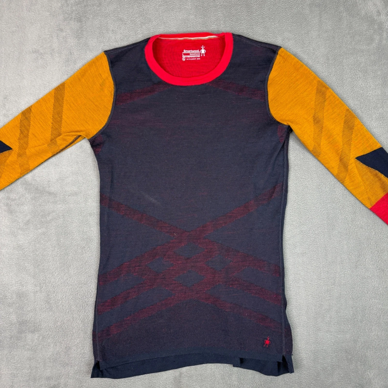 Smartwool Intraknit Merino 200 Base Layer Top Womens Large Colorblock Navy Red