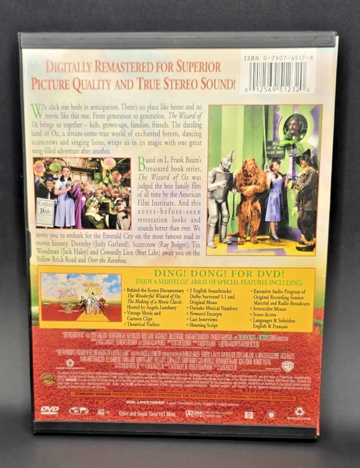 Волшебник страны Оз DVD (1939) цифровой ремастеринг Warner Bros. Бесплатная доставка - Изображение 2 из 4