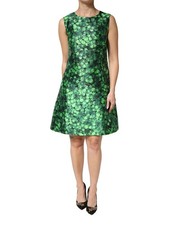 Dolce & Gabbana Green Clover Print Sleeveless A-Line  Women's Dress Authentic