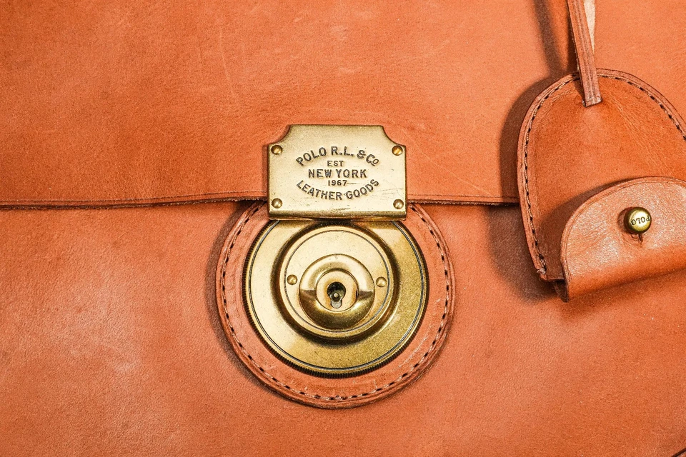Ralph Lauren Light Brown Leather Briefcase Brass Hardware Lock Key English Style - Image 4 of 4