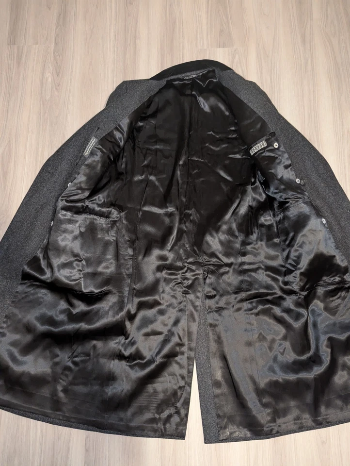 Abrigo Barneys Kilgour French Stanbury Gris Tweed Cuello Terciopelo Solapa Pico 40L Foto 3 de 4