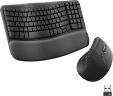 Logitech Wave Keys and Lift Ergonomic Wireless Keyboard Mouse, Graphite