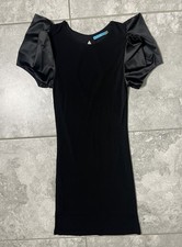 Alice & Olivia Satin Ruffle Sleeve Rayon Stretch Lined Cocktail Dress Black XS