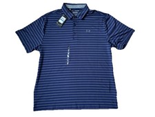 NWT Under Armour Playoff Polo Tour Stripe Navy Men's XL Golf UPF 40 Retail 70