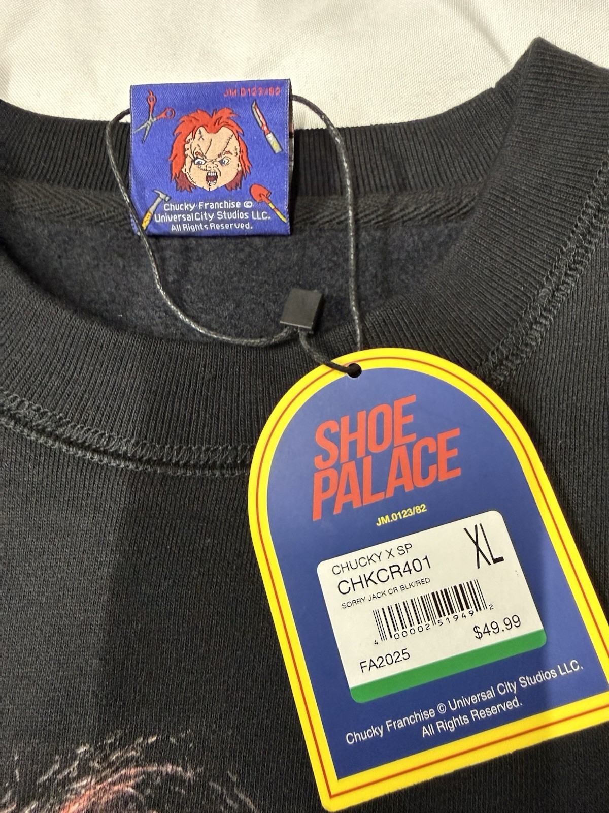 CHUCKY X SHOE PALACE “Child’s Play 2” XL Black NWT Sweatshirt Sorry Jack NWT thumbnail 6
