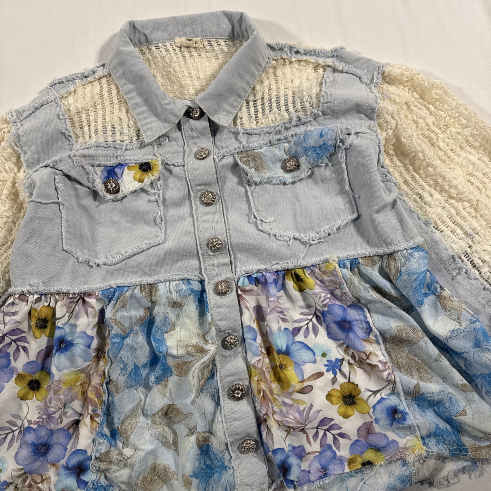 POL Patchwork Floral Print Button Down Small - image 2