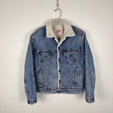Vtg 80s Levis San Francisco Jacket Mens 40 R Blue Denim Sherpa Trucker Biker USA