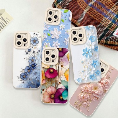 Pretty Flower Tough TPU Case For Samsung S25 S24 iPhone 16 15 17 Pro Phone Cover
