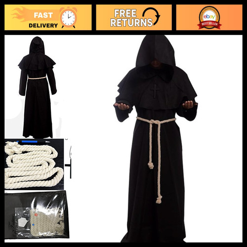 Medieval Hooded Monk Robe Costume - Renaissance Friar Cosplay Outfit for Adults