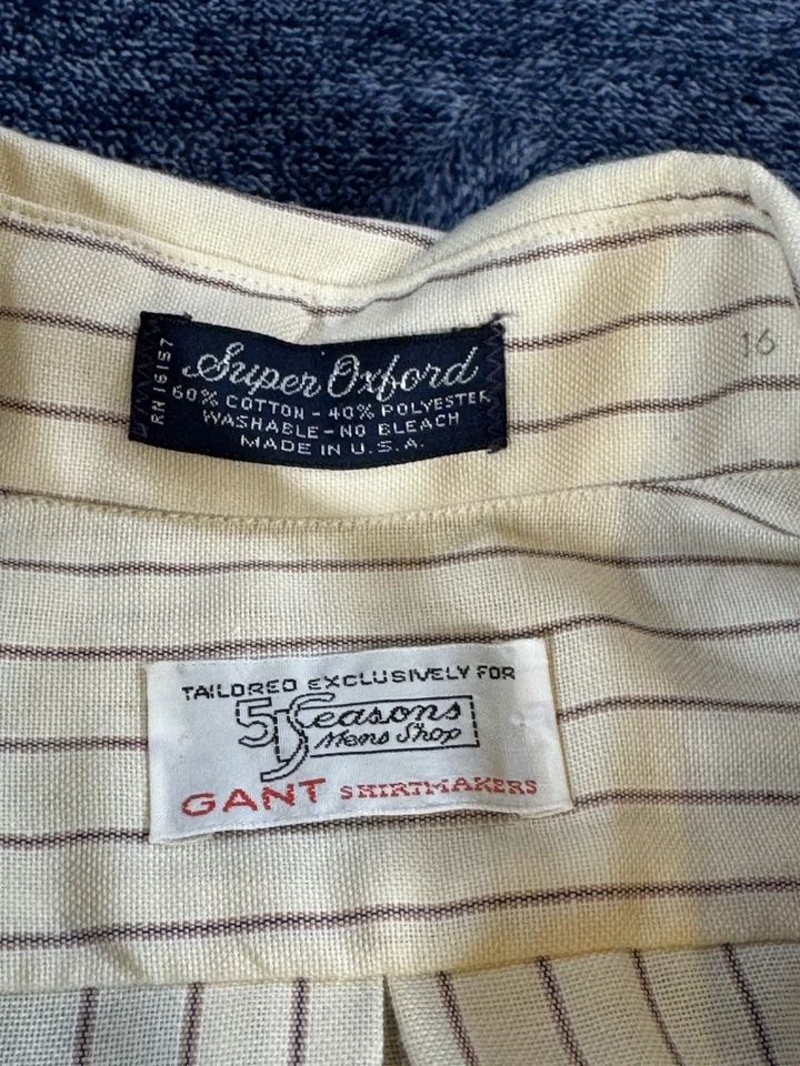 Vintage Gant Shirt Mens Large Ivory Oxford Club OCBD Union Made USA 70s - Image 2 of 4