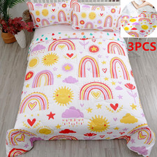 3PCS Pink Duvet Cover Set Rainbow Raindrops Sun Bedding Set with 2 Pillowshams