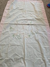 Vtg Fabric Child Top Sheet Hand Embroidered Toddler Bed Bunnies Carrots C20