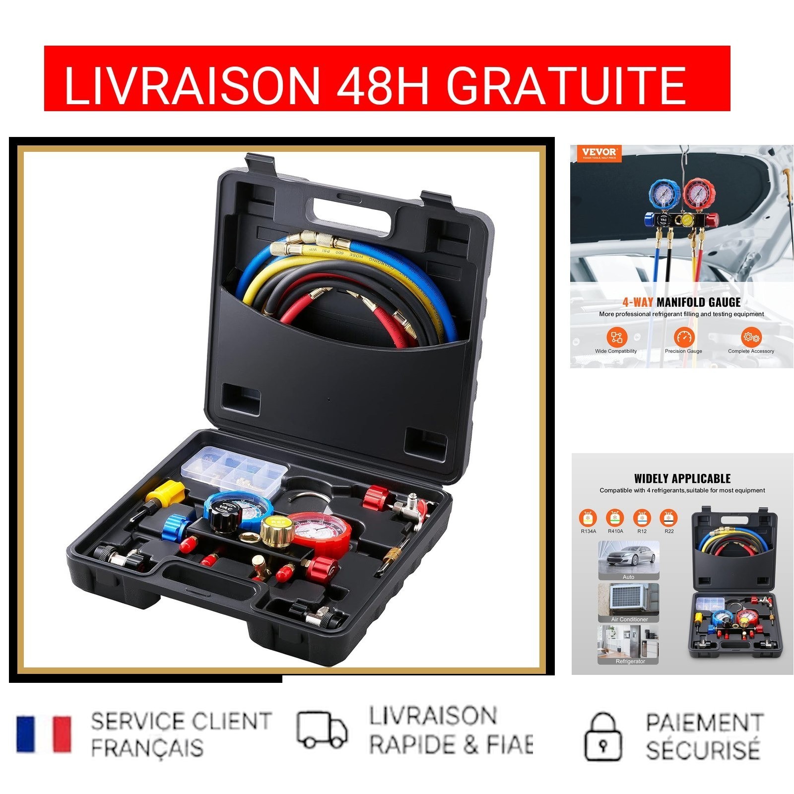 Kit Recharge Climatisation VEVOR pour Diagnostiquer et Remplir le Fréon R134A des Voitures