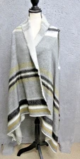 Treasure & Bond Poncho Womens One Size Gray Striped Ruana Wrap Cape Shawl Knit