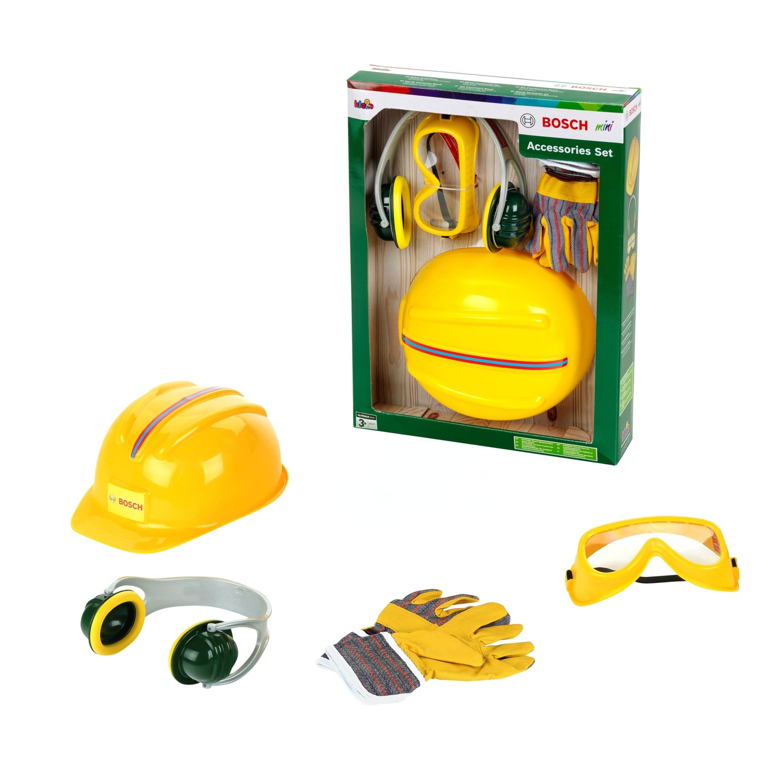 Gants et casque Bosch Klein 8537 pour s'amuser à bricoler dans le jardin en famille