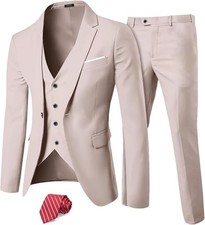 Men's Slim Fit 3 Piece Suit Set Formal One Button Solid Jacket Vest Pants