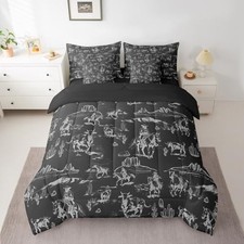 Wild West Cowboy Bedding Set 7 Pieces Bed in a Bag, Rodeo Full White Black
