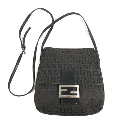 FENDI Zucchino Logo Bag Crossbody Pochette Shoulder Bag Leather/Canvas Black
