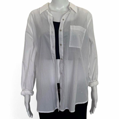 Universal Thread Women's White Cotton Button-Up Collared Long Sleeve Shirt M Y2k