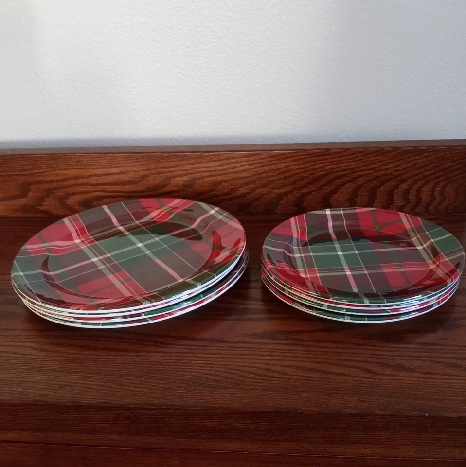 Tommy Bahama TARTAN Platos de Cena y Ensalada de Melamina, Juego de 4 cada uno Foto 3 de 4