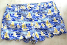 Crown & Ivy SHELBY Sailboat PRINT Womens Shorts Scallop Hem Stretch Sz 14 *Mint*