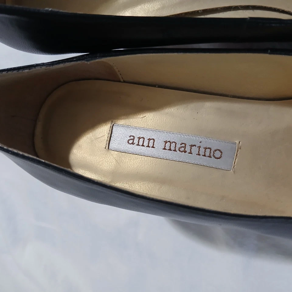De Colección Ann Marino 6 1/2 Cuero Negro Puntera Cuadrada 3" Tacón Bloque Tacón Clásico  Foto 2 de 4