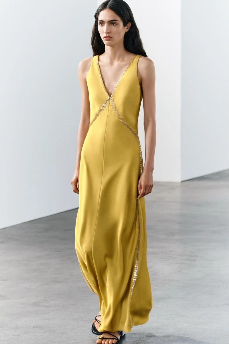 knee length dresses for ladies Green Zara Double Layered Dress