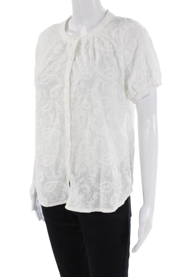 Top Splendid Collection Mujer Algodón Bordado Paisley Abotonado Blanco Talla XS Foto 2 de 4