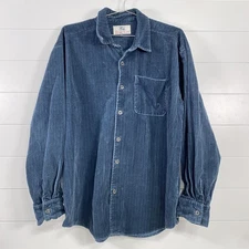True Grit Shirt Mens XL Blue Corduroy Button Front Long Sleeve Pocket Casual