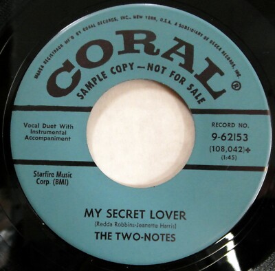 TWO-NOTES 45 My Secret Lover / Sandy Sandy NEAR MINT teen PROMO on Coral mc176