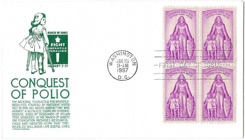 4 '57 FDCs infant Paralysis, Geodetic Survey, Institute of Architects, Hamilton