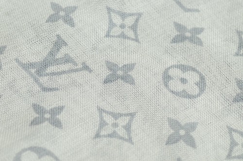 Authentic Louis Vuitton Gray & Black Cashmere Silk LV Monogram Scarf Fringe Edge - Picture 4 of 12