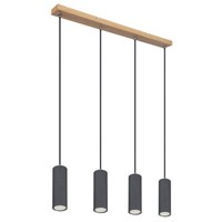 HäNgeleuchte Pendellampe Holzoptik Wohnzimmerlampe 4 Flammig Graphit H 120 Cm
