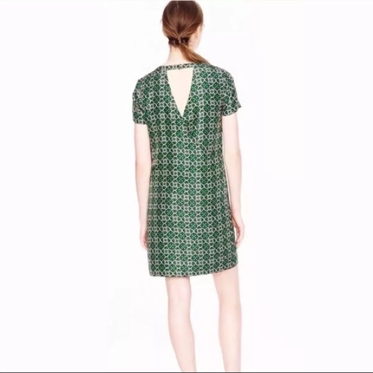 Swoop Medallion Dress Silk Blue Green Latticework Sz