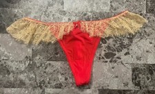 NWT VICTORIA'S SECRET DREAM ANGELS S RED SMOOTH LACE KEYHOLE RARE THONG PANTIES