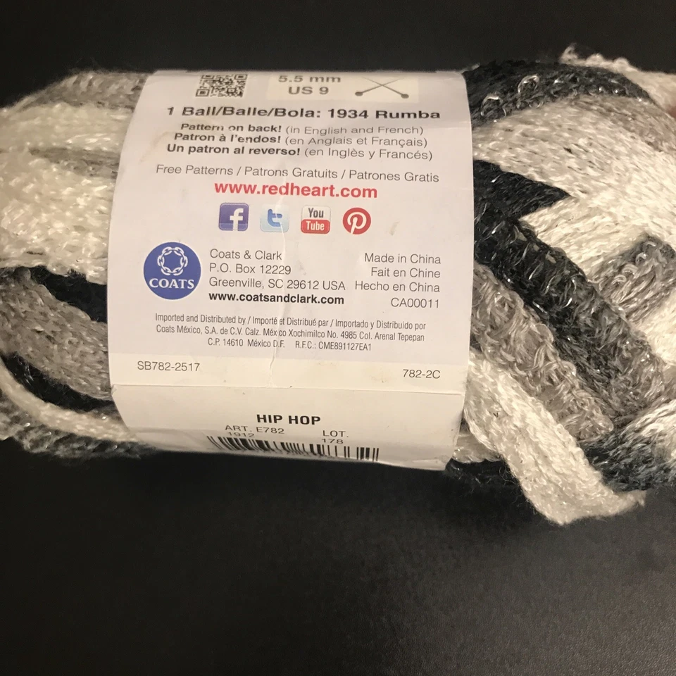  Red Heart Bouquet Hip Hop Sashay Yarn 3.5 oz 30 yd. black gray White Silver New - Image 3 of 4