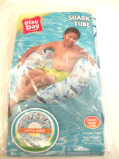 Play Day SHARK TUBE Swimming Pool Water Float W/Repair Patch 31 in Dia. NEW Pkg