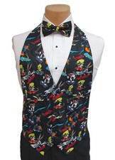Men's Looney Tunes Tuxedo Vest and Bow Tie Bugs Bunny Tweety Daffy Duck L 44-52 