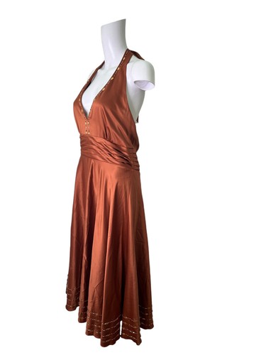 NICHOLAS MILLINGTON Fit & Flare Dress Size Medium 14 Bronze Satin Zip Women EU42 - Picture 8 of 11