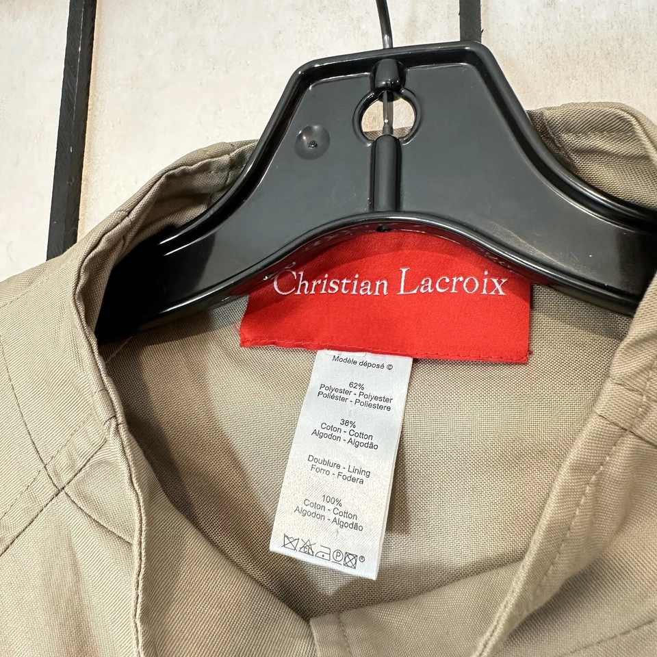 Christian Lacroix Womens Jacket Ruffles Front Snap Beige Cotton Blend Size M - Image 3 of 4