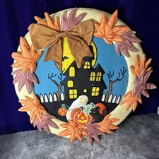 Vintage Rustic Halloween 3D Textile Wreath Wall Decor Haunted House Traditional