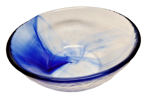 4pc Cobalt Blue Clear Swirl 5.5" Round x 2.1/8"H Glass Bowls - Picture 3 of 5
