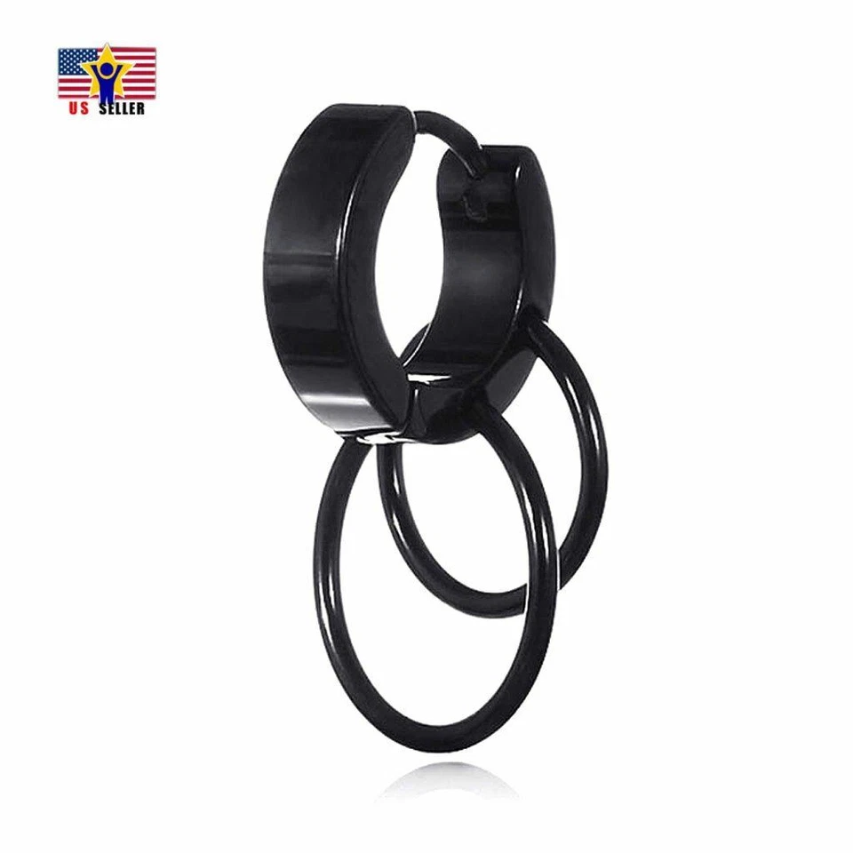 Aretes redondos dobles de titanio negro punk grupo de niños ídolo coreano 1 pieza Foto 2 de 4