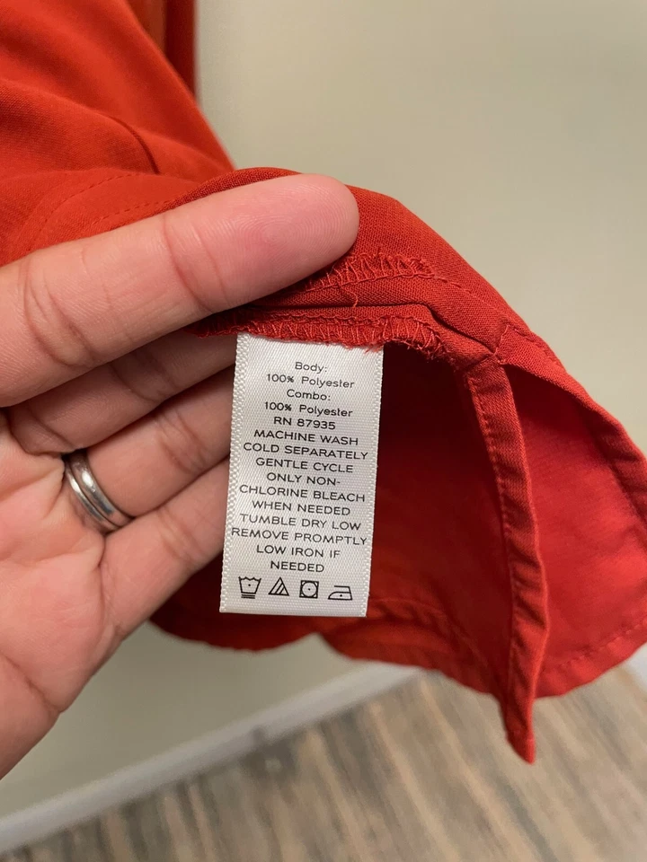 Susan Graver Womens Tunic Size 2X Orange Chiffon Long Sleeve Button Up Modern - Image 3 of 4