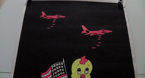RARE 1966 Vietnam Protest Black Light Poster Chicken Little Was Right 38"x25" - Picture 3 of 8