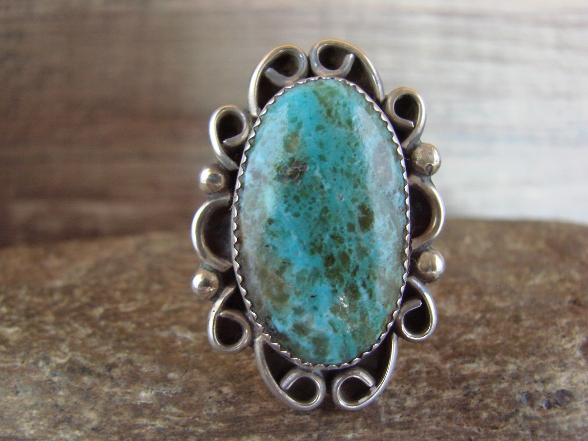 Navajo Sterling Silver Turquoise Adjustable Ring Size 8 to 11