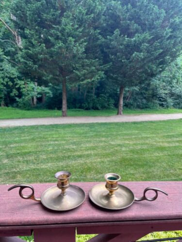 Vtg Solid Brass Georgian Colonial Style Cottage Candlestick Candle Holders set 2 - Picture 1 of 10