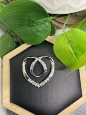 1.5  Silver-Tone Rhinestone Heart Tie Ring Scarf Shirt Clip New Free Ship B4854