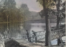 C1905 Blair Lake Blairstown NJ Calm River Bridge Men Hand Color Vintage Postcard