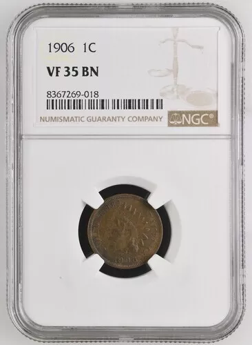 1906 Philadelphia Mint Indian Head Cent Penny NGC Very Fine 35 Brown